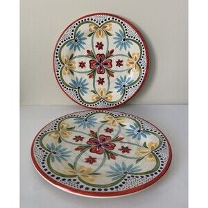 Better Homes and Gardens 2 Melamine Dinner Plates 10.5” Talavera Floral Flowers